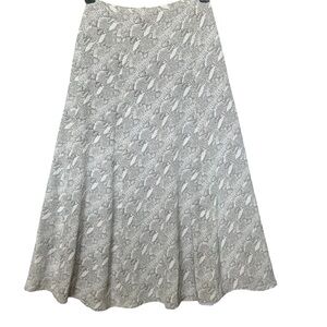 Vtg Liz Claiborne Gray Sneake Printed Midi A-Line High Waist Skirt 100% Silk 6P